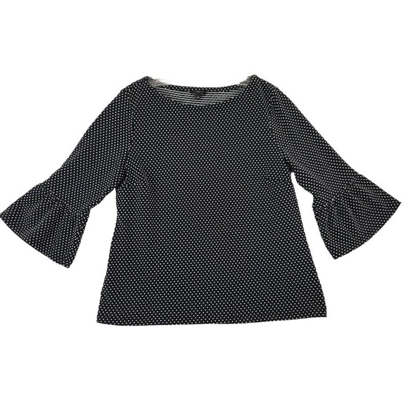 Talbots ~Woman Size L Petite~ Black/White Polka Dot Sweater 3/4 Sleeve Cotton. - Picture 1 of 9